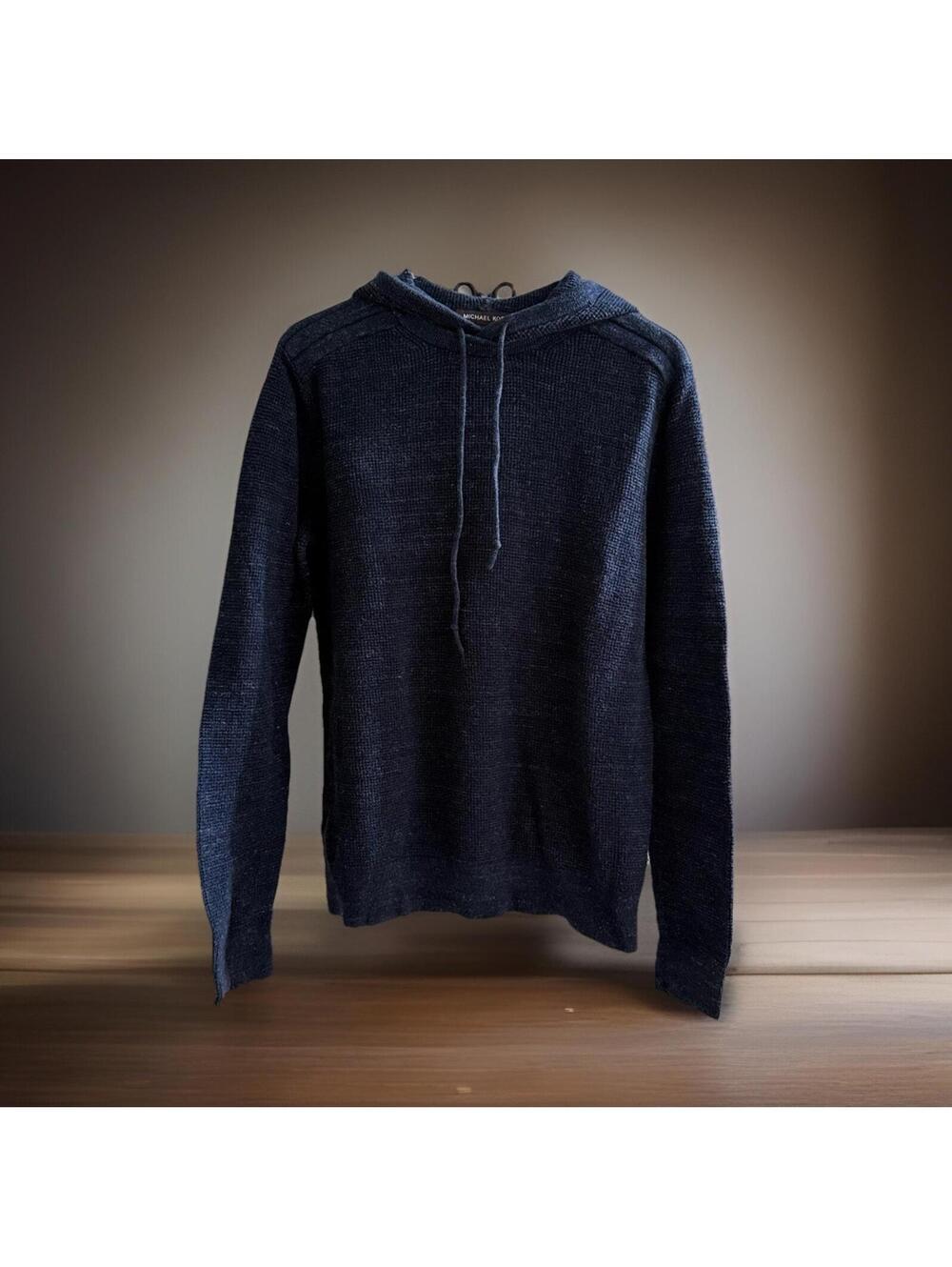 Michael Kors Hooded Knit Sweater Men’s Medium Blue Cotton Wool Pullover